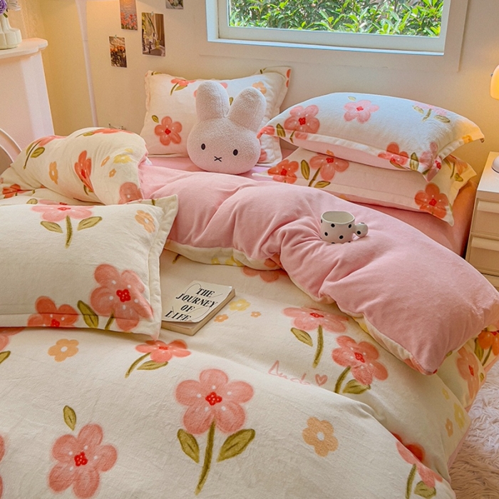 91家纺网 家纺一手货源 找家纺 慕尚 2025新款高克重加厚牛奶绒印花单被套-田园花卉系列 舒蕾