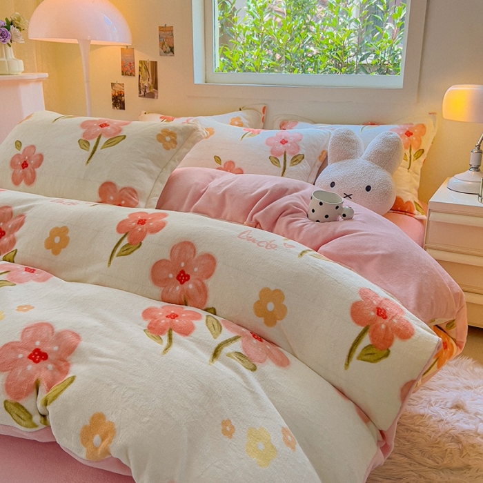 91家纺网 家纺一手货源 找家纺 慕尚 2025新款高克重加厚牛奶绒印花单被套-田园花卉系列 舒蕾