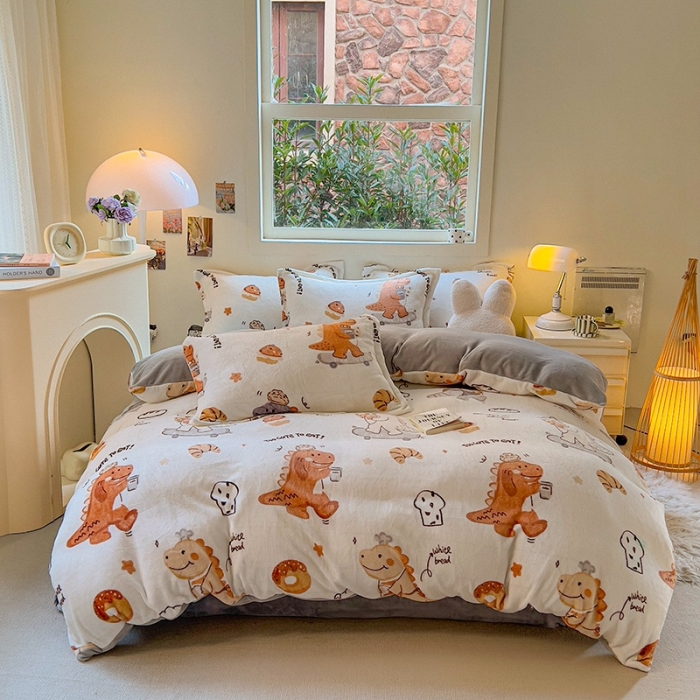 91家纺网 家纺一手货源 找家纺 慕尚 2025新款高克重加厚牛奶绒印花单被套-田园花卉系列 小怪兽