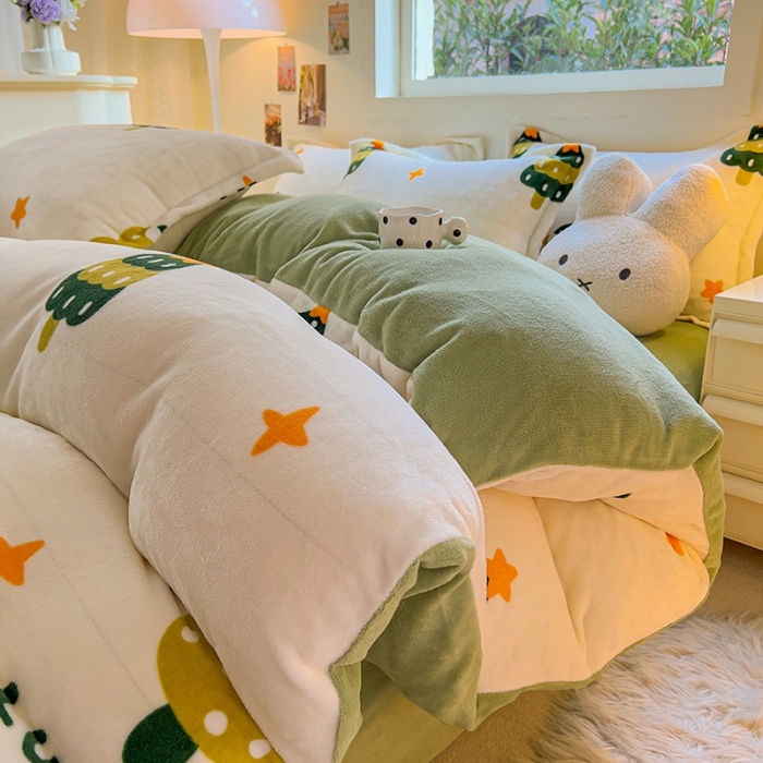 91家纺网 家纺一手货源 找家纺 慕尚 2025新款高克重加厚牛奶绒印花单被套-田园花卉系列 幸运树