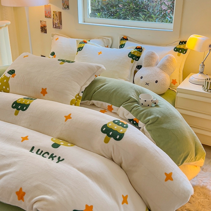 91家纺网 家纺一手货源 找家纺 慕尚 2025新款高克重加厚牛奶绒印花单被套-田园花卉系列 幸运树