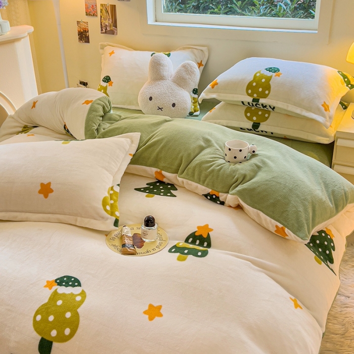 91家纺网 家纺一手货源 找家纺 慕尚 2025新款高克重加厚牛奶绒印花单被套-田园花卉系列 幸运树