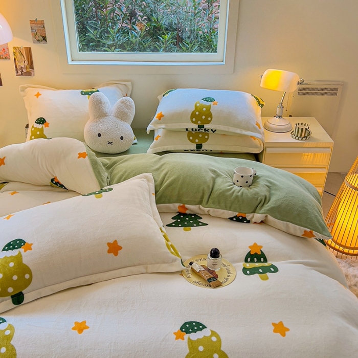 91家纺网 家纺一手货源 找家纺 慕尚 2025新款高克重加厚牛奶绒印花单被套-田园花卉系列 幸运树