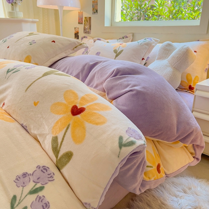 91家纺网 家纺一手货源 找家纺 慕尚 2025新款高克重加厚牛奶绒印花单被套-田园花卉系列 依恋