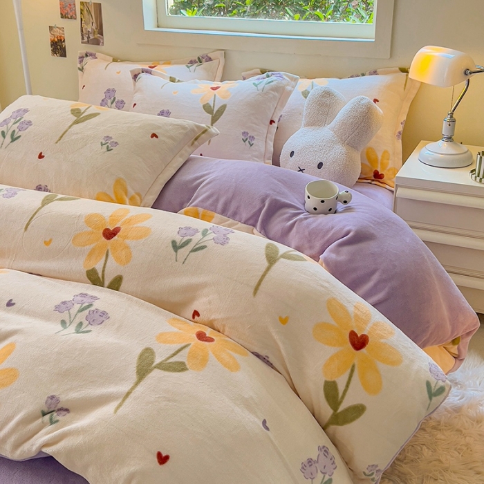 91家纺网 家纺一手货源 找家纺 慕尚 2025新款高克重加厚牛奶绒印花单被套-田园花卉系列 依恋