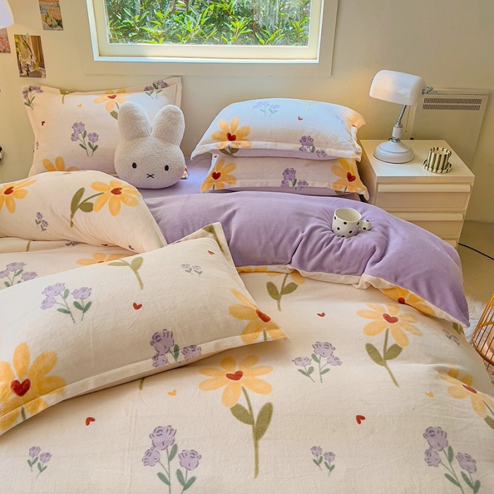 91家纺网 家纺一手货源 找家纺 慕尚 2025新款高克重加厚牛奶绒印花单被套-田园花卉系列 依恋