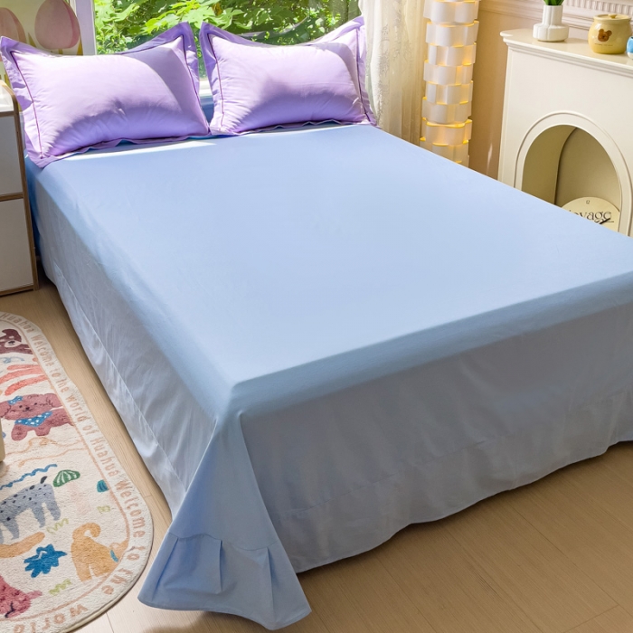 91家纺网 家纺一手货源 找家纺 202540长绒棉13372全棉纯色混搭风四件套浅紫-天蓝