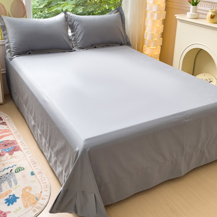 91家纺网 家纺一手货源 找家纺 锦彩 40长绒棉13372全棉纯色混搭风四件套 中灰