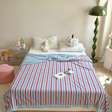 91家纺网 家纺一手货源 找家纺 柚子-2023新款舒棉绒+泰迪绒双面绒毯 红蓝条纹