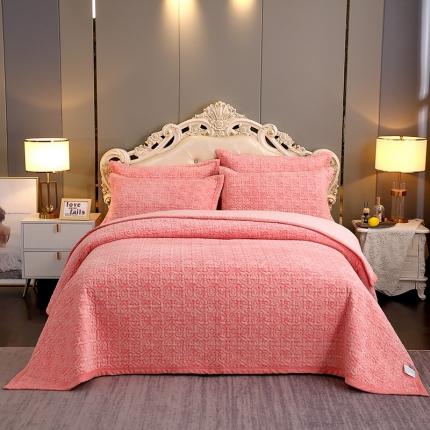 91家纺网 家纺一手货源 找家纺 2023新款水波纹色织牛奶绒床盖三件套 涟漪-粉玉