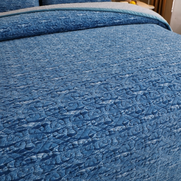 91家纺网 家纺一手货源 找家纺 （总）2023新款水波纹色织牛奶绒床盖三件套