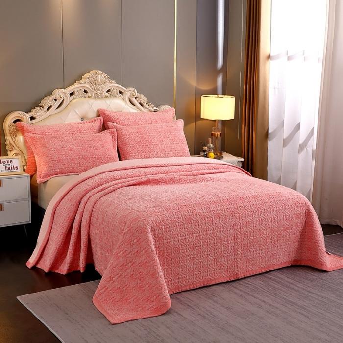 91家纺网 家纺一手货源 找家纺 2023新款水波纹色织牛奶绒床盖三件套 涟漪-粉玉