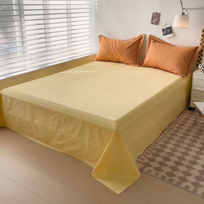 91家纺网 家纺一手货源 找家纺 锦彩 40长绒棉13372全棉纯色混搭风四件套 南瓜橘-初黄