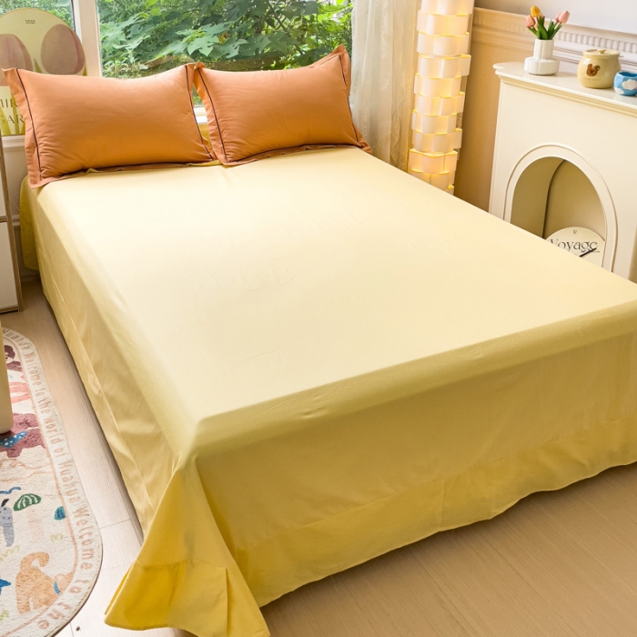 91家纺网 家纺一手货源 找家纺 锦彩 40长绒棉13372全棉纯色混搭风四件套 南瓜橘-初黄