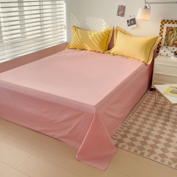 91家纺网 家纺一手货源 找家纺 锦彩 40长绒棉13372全棉纯色混搭风四件套 初黄-浅豆沙