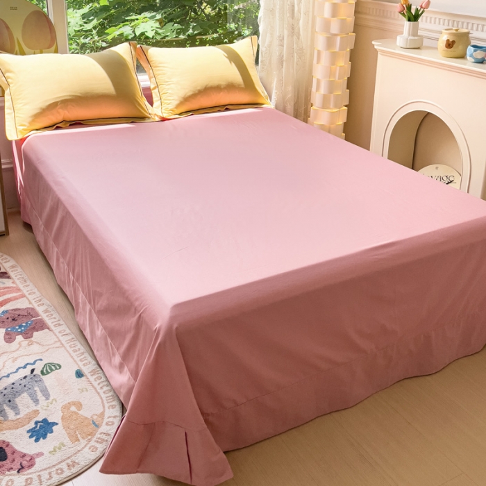 91家纺网 家纺一手货源 找家纺 锦彩 40长绒棉13372全棉纯色混搭风四件套 初黄-浅豆沙