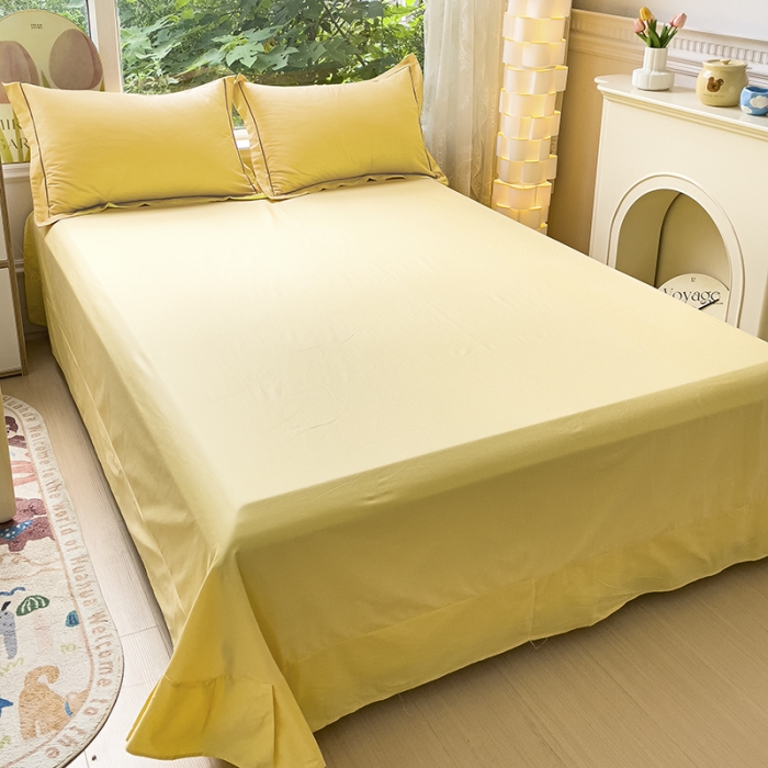 91家纺网 家纺一手货源 找家纺 锦彩 40长绒棉13372全棉纯色混搭风四件套 初黄