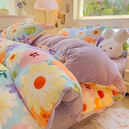 91家纺网 家纺一手货源 找家纺 （总）慕尚 2025新款高克重加厚牛奶绒印花四件套-田园花卉系列