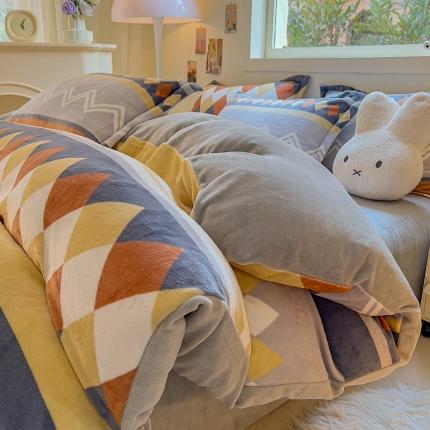 91家纺网 家纺一手货源 找家纺 （总）慕尚 2025新款高克重加厚牛奶绒印花四件套-田园花卉系列