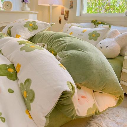 91家纺网 家纺一手货源 找家纺 （总）慕尚 2025新款高克重加厚牛奶绒印花四件套-田园花卉系列