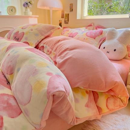 91家纺网 家纺一手货源 找家纺 慕尚 2025新款高克重加厚牛奶绒印花四件套-田园花卉系列 心相印