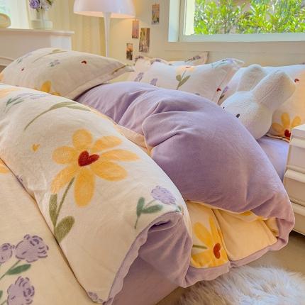 91家纺网 家纺一手货源 找家纺 （总）慕尚 2025新款高克重加厚牛奶绒印花四件套-田园花卉系列