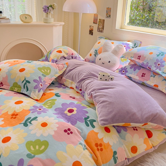 91家纺网 家纺一手货源 找家纺 （总）慕尚 2025新款高克重加厚牛奶绒印花四件套-田园花卉系列