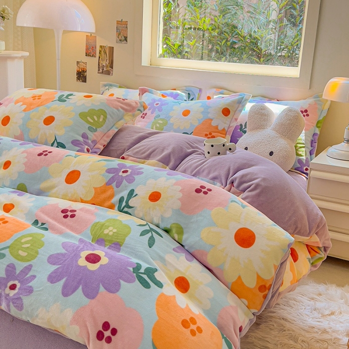 91家纺网 家纺一手货源 找家纺 慕尚 2025新款高克重加厚牛奶绒印花四件套-田园花卉系列 布兰卡