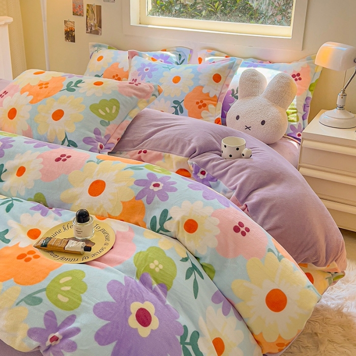 91家纺网 家纺一手货源 找家纺 慕尚 2025新款高克重加厚牛奶绒印花四件套-田园花卉系列 布兰卡