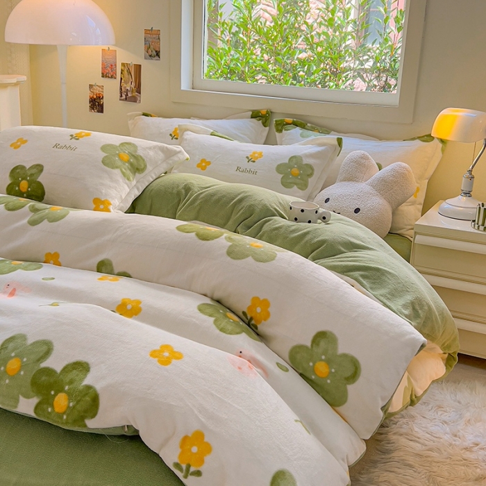 91家纺网 家纺一手货源 找家纺 慕尚 2025新款高克重加厚牛奶绒印花四件套-田园花卉系列 山茶花