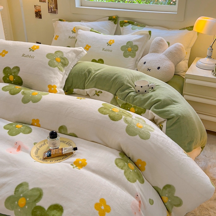 91家纺网 家纺一手货源 找家纺 慕尚 2025新款高克重加厚牛奶绒印花四件套-田园花卉系列 山茶花