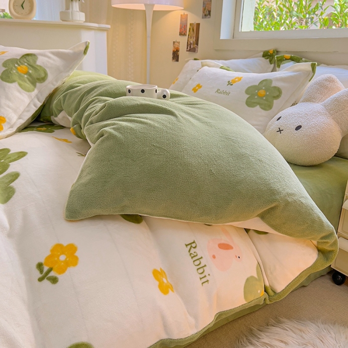 91家纺网 家纺一手货源 找家纺 慕尚 2025新款高克重加厚牛奶绒印花四件套-田园花卉系列 山茶花