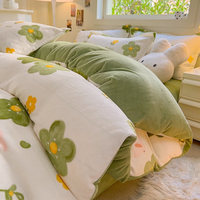 91家纺网 家纺一手货源 找家纺 慕尚 2025新款高克重加厚牛奶绒印花四件套-田园花卉系列 山茶花