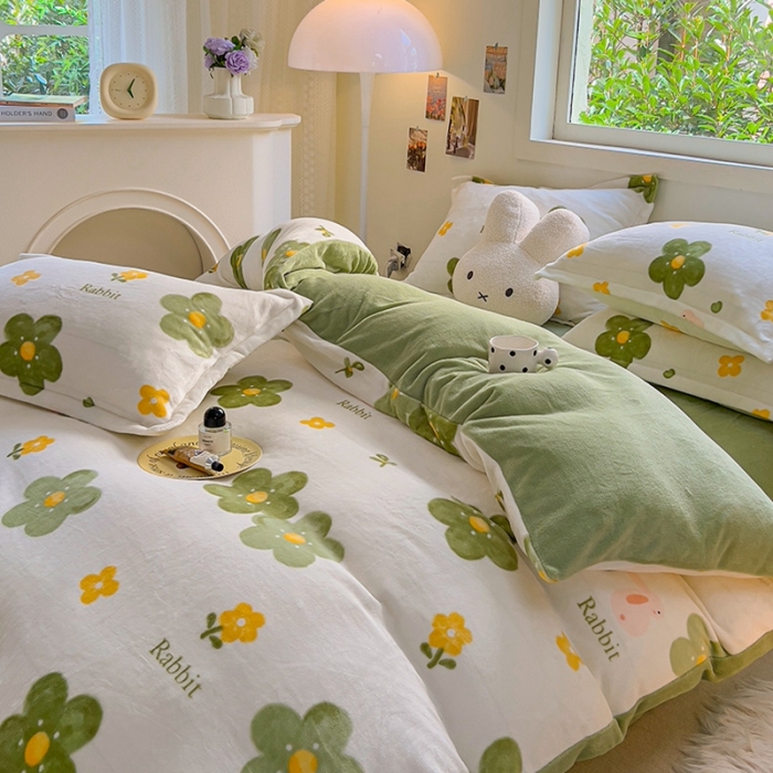 91家纺网 家纺一手货源 找家纺 慕尚 2025新款高克重加厚牛奶绒印花四件套-田园花卉系列 山茶花