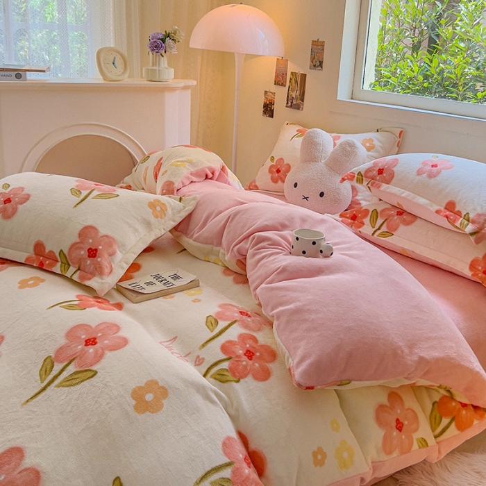 91家纺网 家纺一手货源 找家纺 慕尚 2025新款高克重加厚牛奶绒印花四件套-田园花卉系列 舒蕾