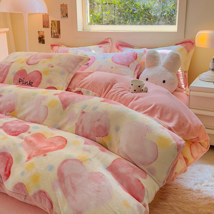 91家纺网 家纺一手货源 找家纺 慕尚 2025新款高克重加厚牛奶绒印花四件套-田园花卉系列 心相印