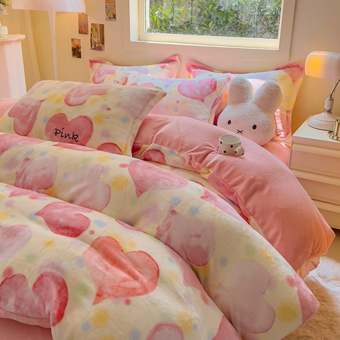 91家纺网 家纺一手货源 找家纺 慕尚 2025新款高克重加厚牛奶绒印花四件套-田园花卉系列 心相印