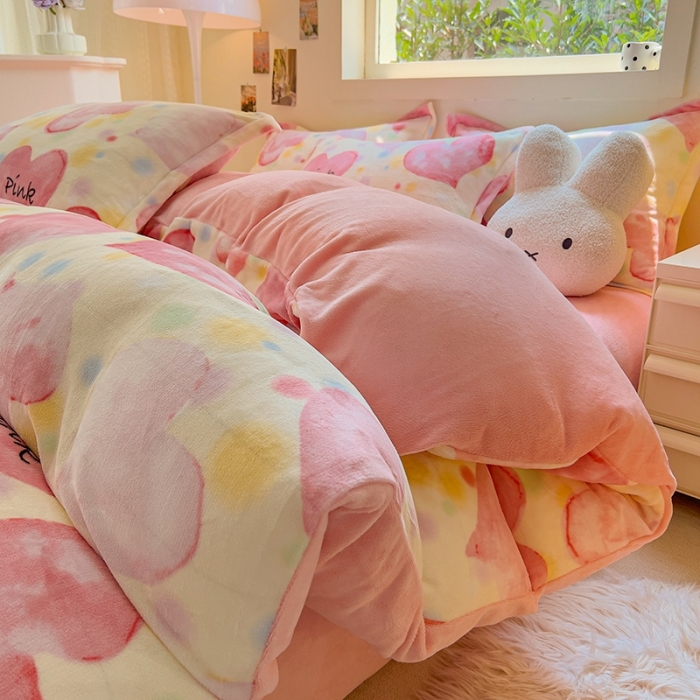 91家纺网 家纺一手货源 找家纺 慕尚 2025新款高克重加厚牛奶绒印花四件套-田园花卉系列 心相印