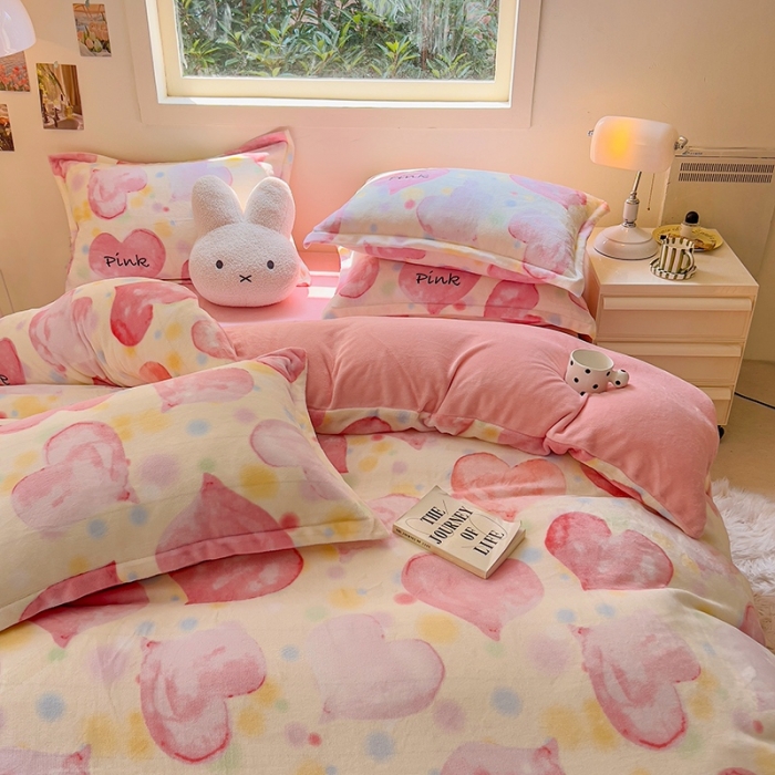 91家纺网 家纺一手货源 找家纺 慕尚 2025新款高克重加厚牛奶绒印花四件套-田园花卉系列 心相印