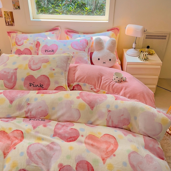 91家纺网 家纺一手货源 找家纺 慕尚 2025新款高克重加厚牛奶绒印花四件套-田园花卉系列 心相印