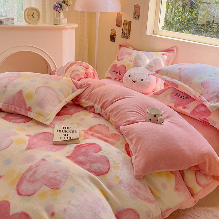 91家纺网 家纺一手货源 找家纺 慕尚 2025新款高克重加厚牛奶绒印花四件套-田园花卉系列 心相印