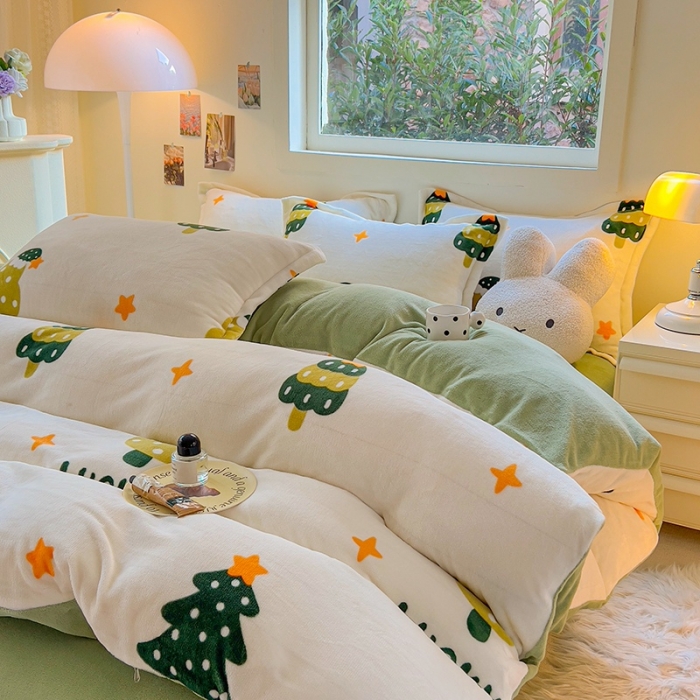 91家纺网 家纺一手货源 找家纺 慕尚 2025新款高克重加厚牛奶绒印花四件套-田园花卉系列 幸运树