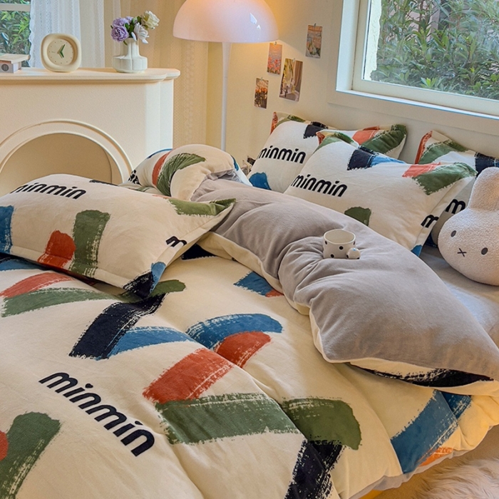 91家纺网 家纺一手货源 找家纺 慕尚 2025新款高克重加厚牛奶绒印花四件套-田园花卉系列 雅漾