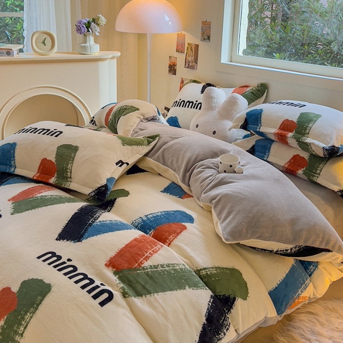 91家纺网 家纺一手货源 找家纺 慕尚 2025新款高克重加厚牛奶绒印花四件套-田园花卉系列 雅漾