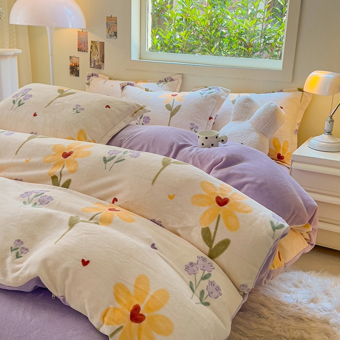 91家纺网 家纺一手货源 找家纺 慕尚 2025新款高克重加厚牛奶绒印花四件套-田园花卉系列 依恋