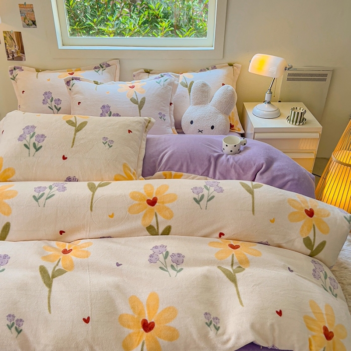 91家纺网 家纺一手货源 找家纺 慕尚 2025新款高克重加厚牛奶绒印花四件套-田园花卉系列 依恋