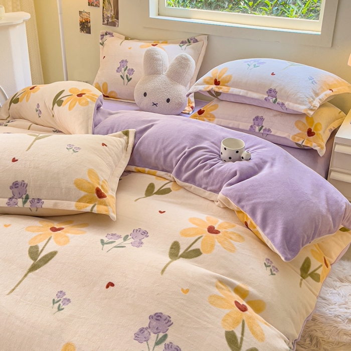 91家纺网 家纺一手货源 找家纺 慕尚 2025新款高克重加厚牛奶绒印花四件套-田园花卉系列 依恋