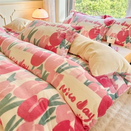 91家纺网 家纺一手货源 找家纺 （总）花伞 2024新款加厚牛奶绒保暖四件套