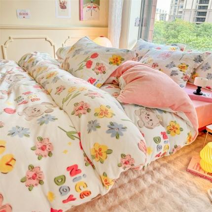 91家纺网 家纺一手货源 找家纺 花伞 2024新款加厚牛奶绒保暖四件套 美好世界