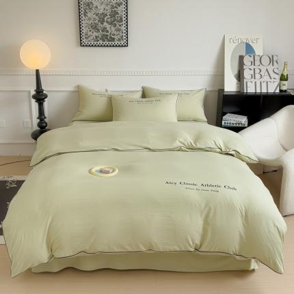 尤米 2023新款莫奈系列水洗棉绣花麻绳款单被套 莫奈-抹茶绿